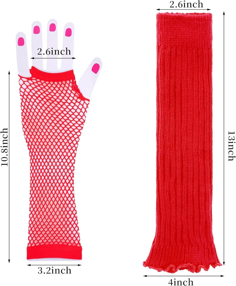 Miayon Leg Warmers Fishnet Gloves Fingerless Set Knit Long Socks for Women Girls 80s 90s Party Accessories Halloween - Image 3